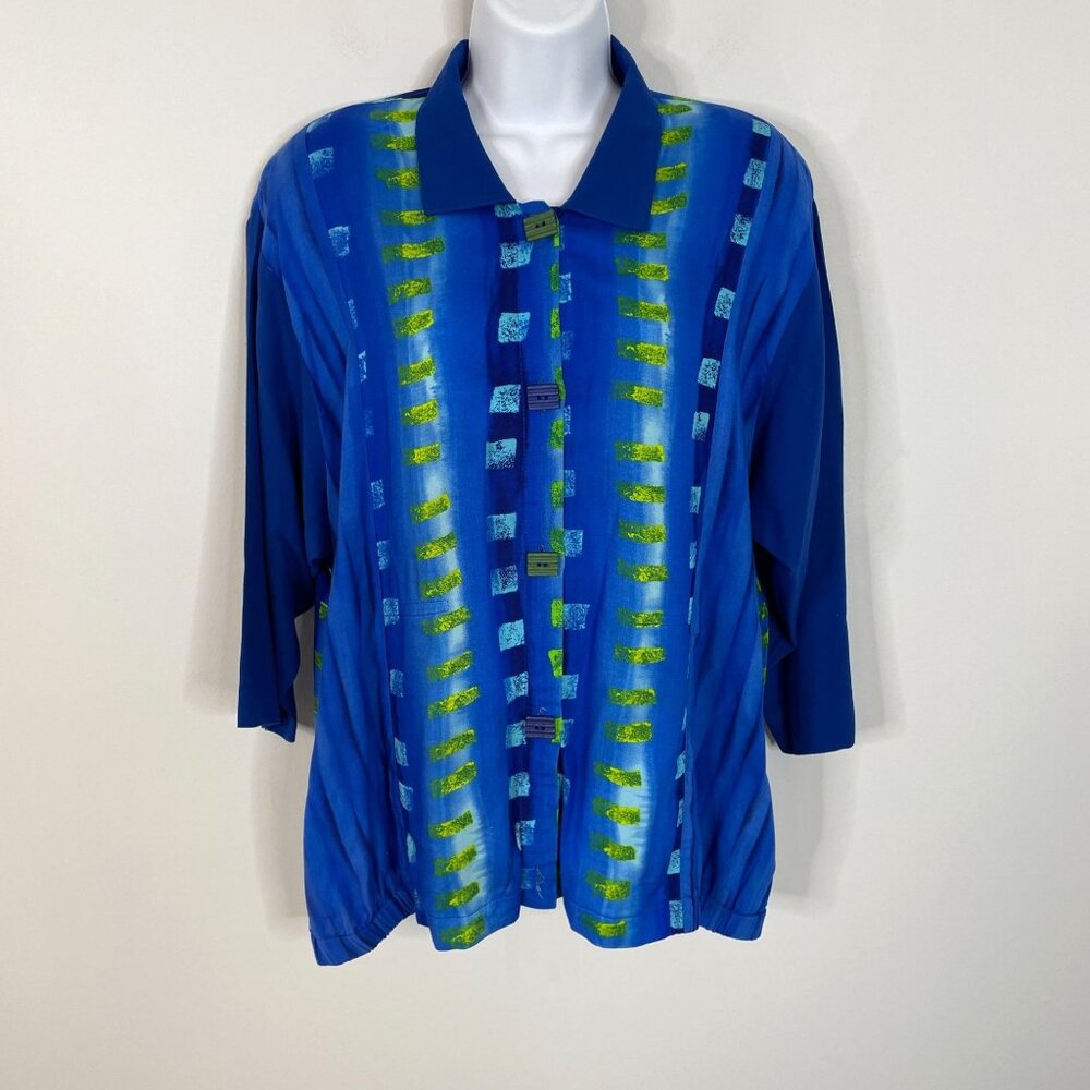 Vintage 90s ART TO WEAR Top Women Medium Blue Urban‎ Chic Abstract Pockets Tunic